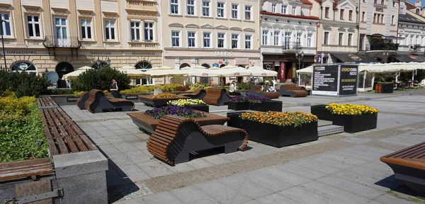 Rzeszow Poland May 2023 People Resting Market Square Old Town — Stock Photo, Image