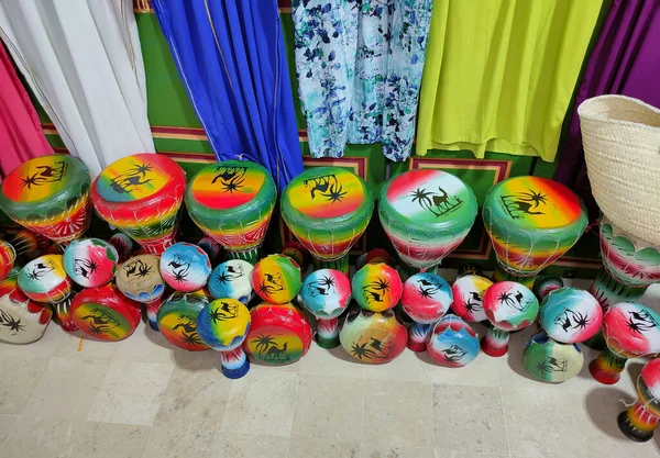 Sklep Odzieżowy Pełen Typowych Tunezyjskich Ubrań Bębnów Porcie Wycieczkowym Goulette — Zdjęcie stockowe