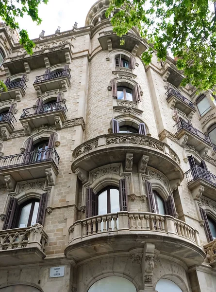 Fachada Antiguo Edificio Apartamentos Barcelona Cataluña España Europa — Foto de Stock