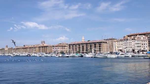 Старый Порт Марселе Второй Величине Город Франции — стоковое видео