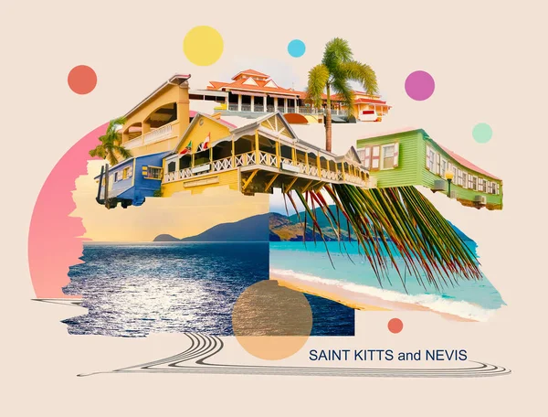 Atlantik Okyanusu 'ndaki Karayip Denizi hakkında çağdaş sanat kolajı veya tasarımı