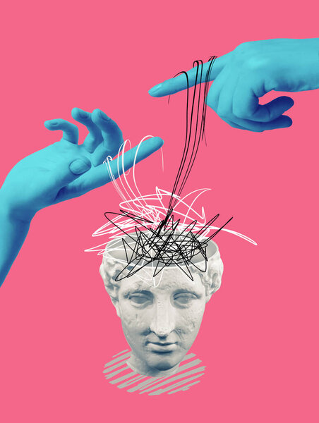 Cerebro Humano Abstracto Manos Humanas Estilo Dibujado Símbolo Idea Creativa — Foto de Stock