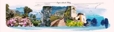 Capri, İtalya - Capri Adası, İtalya Anacapri üzerinde güzel manzara. Kolaj