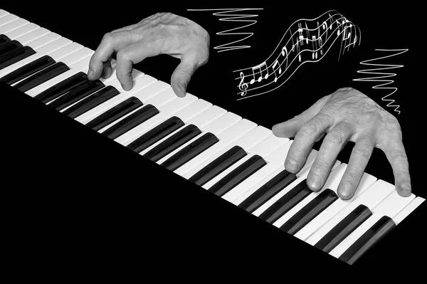 Erkek Eller Modern Boru Orgu Klavye Üst Görünümünde Müzik Konseri — Stok fotoğraf