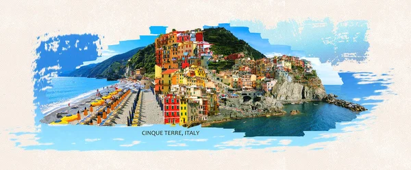 Panorama Coastal Villages Cinque Terre Liguria Italy Art Collage Design — Stock Photo, Image