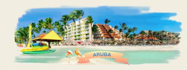 Collage from views of Oranjestad at Aruba - beautiful Caribbean island. Art design