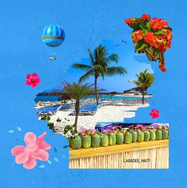 People Enjoying Sunny Day Beach Island Labadee Haiti Collage Art — Stock Photo, Image