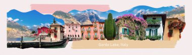 Garda Gölü manzaralı kolaj - sanat tasarımı