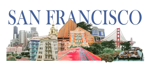 San Francisco Disegno Poster Colorato Collage Arte — Foto Stock