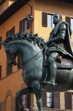 Cosimo de Medici 'nin Binicilik Heykeli, Piazza della Signoria, Florence, Toskana İtalya