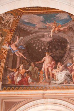 Vatikan Şehri, İtalya - 3 Ekim 2023 Vatikan 'ın iç kesimi. Vatikan 'daki Vatikan Müzeleri veya Musei Vaticani, dünyanın en büyük müzeleri arasında yer alıyor ve Roma Katolik Kilisesi koleksiyonundan eserler sergiliyor..