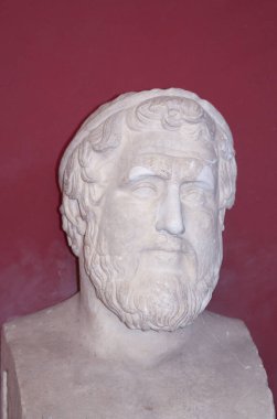 Vatikan Şehri, İtalya - 3 Ekim 2023: Vatikan Müzeleri 'nde mermer heykeller ve büstler, Vatikan şehri, İtalya