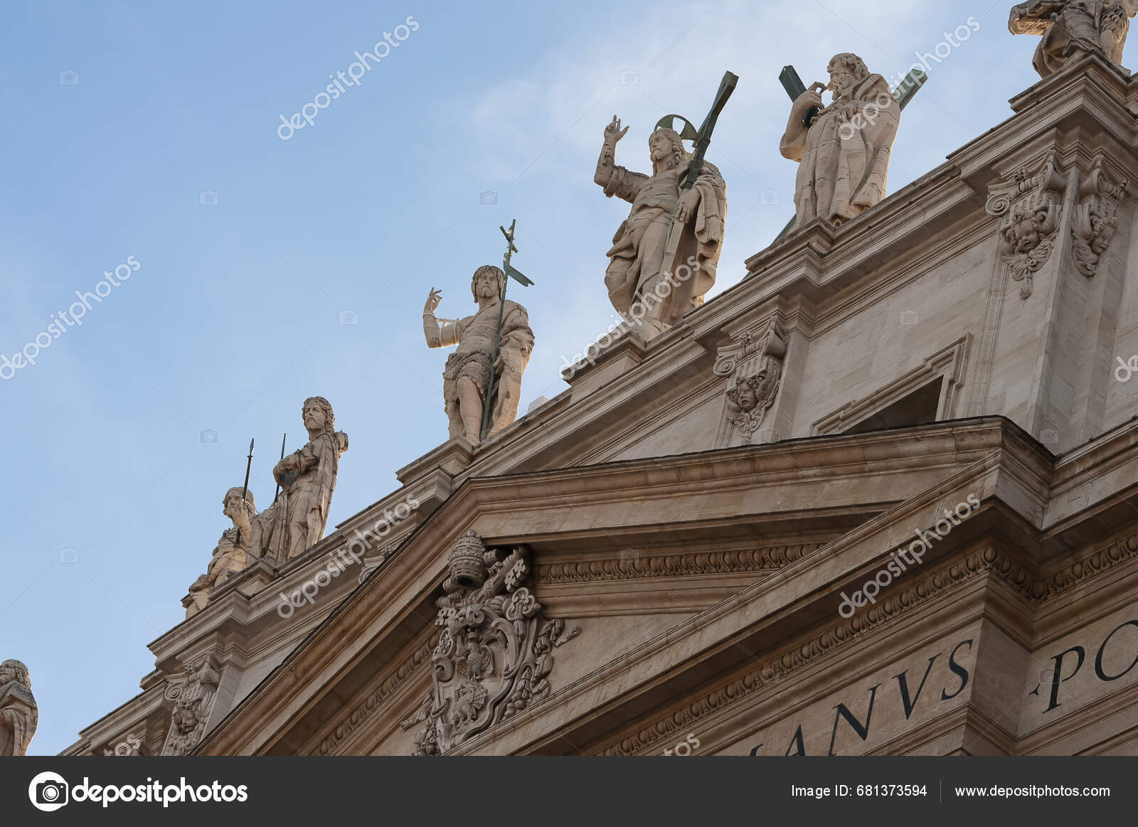 Vatican City Italy October 2023 Facade Peter's Basilica Statues Saints