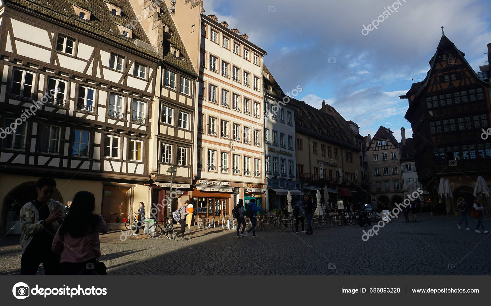 Strasbourg France October 2023 People Going Historical Downtown