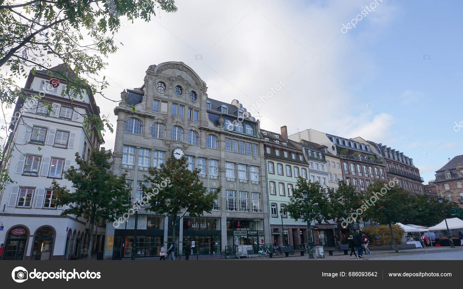 Strasbourg France October 2023 People Going Historical Downtown