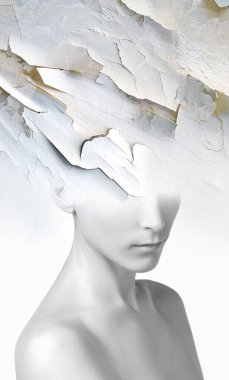 Yırtılmış sokak posterleri, harmanlanmış kadın portresi.