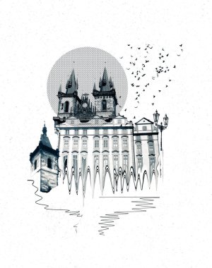 Eski kasaba Prag, Çek Cumhuriyeti ile ilgili kolaj. Sanat tasarımı. Seyahat kavramı