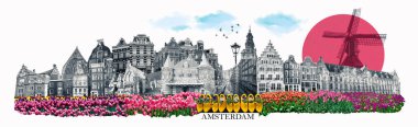 Hollanda 'da Amsterdam fotoğraflarının sanat tasarımı veya kolajı