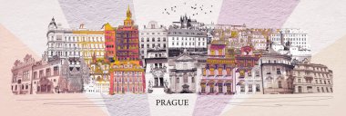 Eski kasaba Prag, Çek Cumhuriyeti ile ilgili kolaj. Sanat tasarımı. Seyahat kavramı