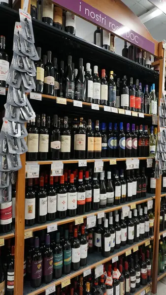 stock image Rimini, Italy - June 25, 2024: Interior of a wine shop in Conad Supermarket - Discover the Exquisite Wine Section