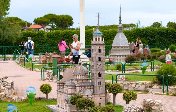 stock image Viserba, Italy - June 25, 2024: People going at Theme park Italy in Miniature or Italia in Miniatura in Rimini, Italy - Reproduction of famous attractions in a small scale