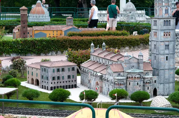 stock image Viserba, Italy - June 25, 2024: People going at Theme park Italy in Miniature or Italia in Miniatura in Rimini, Italy - Reproduction of famous attractions in a small scale