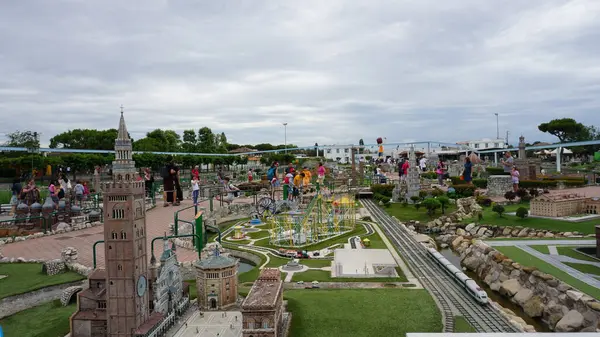 stock image Viserba, Italy - June 25, 2024: People going at Theme park Italy in Miniature or Italia in Miniatura in Rimini, Italy - Reproduction of famous attractions in a small scale