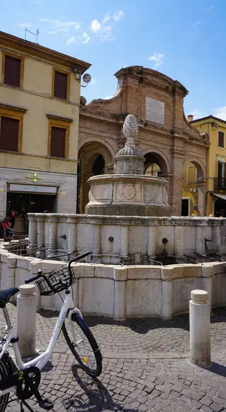 stock image Rimini, Italy - June 25, 2024: Fountain of pine cone or Fontana Della Pigna at Piazza Cavour in Rimini at Italy