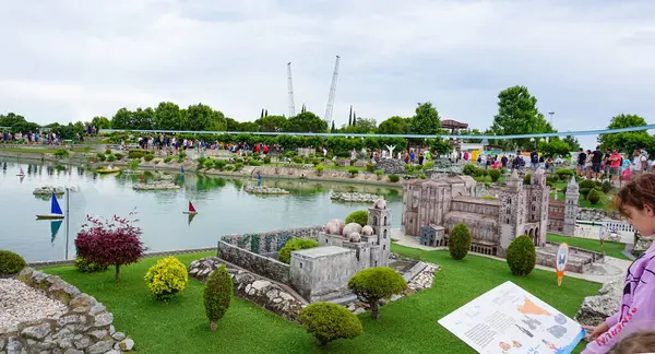 stock image Viserba, Italy - June 25, 2024: Duomo di Monreale or Santa Maria Nuova at Theme park Italy in Miniature or Italia in Miniatura in Rimini, Italy - Reproduction of famous attractions in a small scale