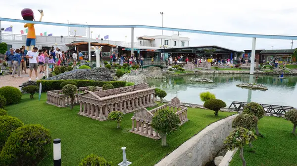 stock image Viserba, Italy - June 25, 2024: People going at Theme park Italy in Miniature or Italia in Miniatura in Rimini, Italy - Reproduction of famous attractions in a small scale