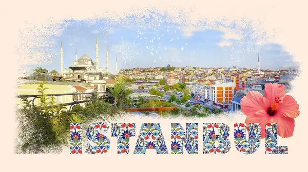 stock image Art collage or design about Istanbul at Turkey - travel and nature background - Street view in Sultanahmet. This is the most popular tourist place in Istanbul.