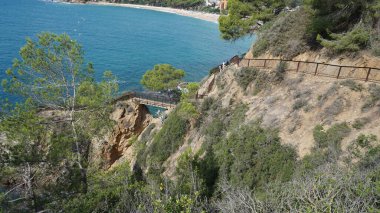 Lloret de Mar 'daki deniz kıyısı manzarası, Costa Brava, İspanya' daki Katalonya.