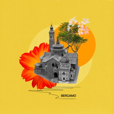 İtalya, Bergamo 'daki Santa Maria Maggiore Bazilikasının güzel mimarisi - sanat kolajı veya tasarımı