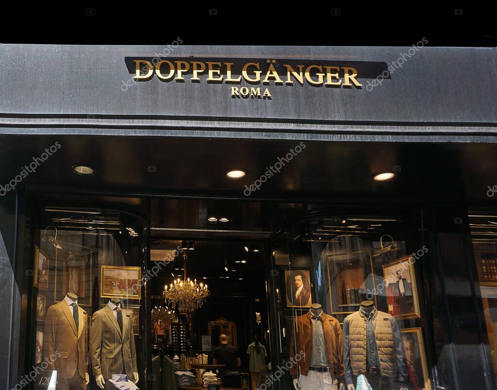 Bari, Italy - May 10, 2025: Logo of Doppelganger on store in Bari center. Doppelganger is an italian fashion retailer specialized in menswear.