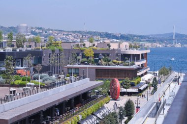 Istanbul, Turkey - May 6, 2025: Taksim district aerial view from cruise ship. Galataport waterfront in Karakoy with a view of the city skyline