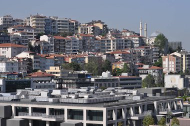 Istanbul, Turkey - May 6, 2025: Taksim district aerial view from cruise ship. Galataport waterfront in Karakoy with a view of the city skyline