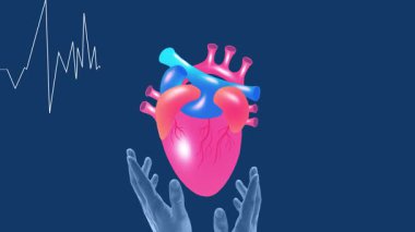 2D animasyon, duruş hareketi insan eli kalp kalp sağlığı konseptini koruyor.