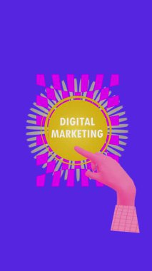 Medya platformlarında dijital pazarlama. Modern yaşam tarzı. Çevrimiçi pazarlama ve serbest iş. Çağdaş sanat. Hareket etmeyi, animasyonu durdurun. Modern teknoloji kavramı