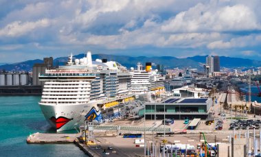 Barcelona, Spain - September 26, 2025: Barcelona cruise port, the most important port in the Mediterranean sea in Barcelona, Spain on September 26, 2025