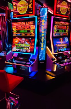 Barcelona, Spain - September 26, 2025: View of the casino and gaming tables inside the MSC Fantasia, a cruise ship owned by MSC Cruises.