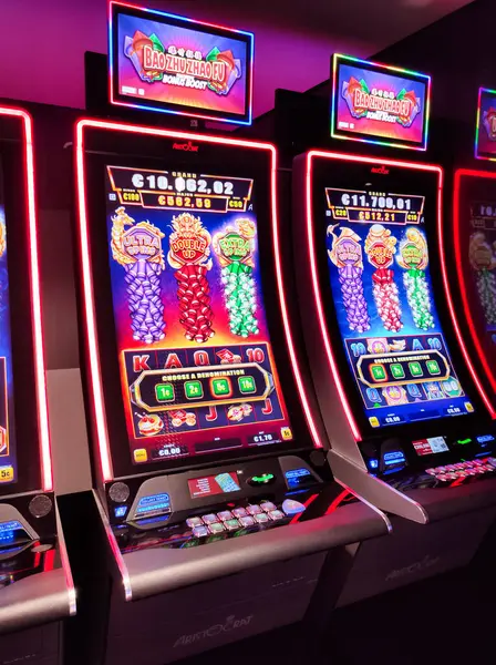 Barcelona, Spain - September 26, 2025: View of the casino and gaming tables inside the MSC Fantasia, a cruise ship owned by MSC Cruises.
