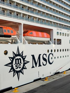 Valletta, Malta - September 24, 2025: View of the MSC World Europa, a cruise ship of the MSC Cruises company docked at the port of Valletta.