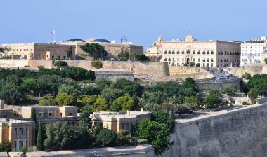 Drone view of Valletta city with garden - capital of Malta island