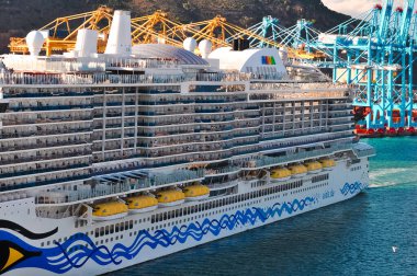 Barcelona, Spain - September 26, 2025: Barcelona cruise port, New German-built cruise ship AIDAcosma in Barcelona, Spain on September 26, 2025