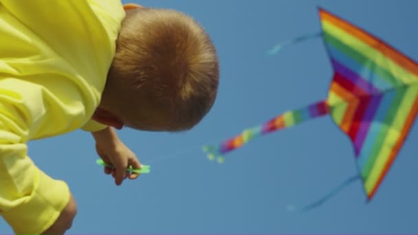 Little Boy Cerebral Palsy Launches Kite Child Dreams Freedom Flight — Stock Video