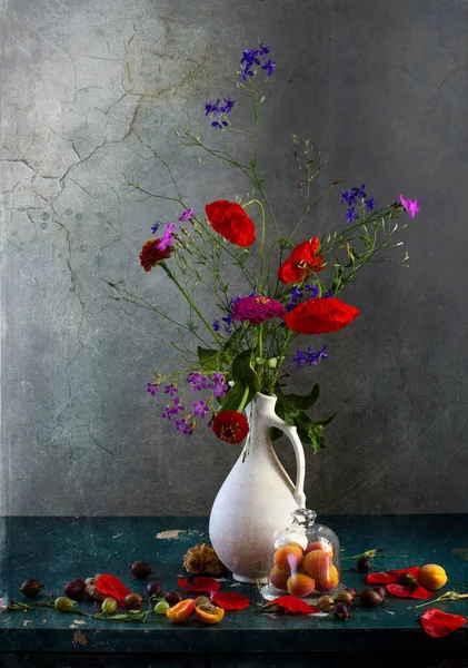 Still Life Flowers Herbs — Stock Photo, Image