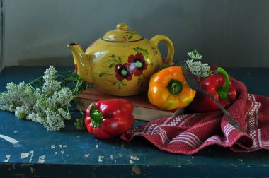 fresh vegetables on a kitchen table clipart