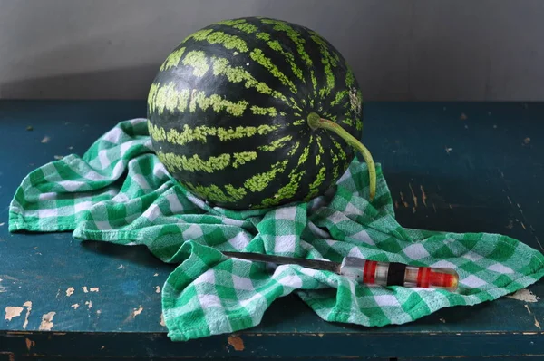 Fresh Organic Watermelons Wood Table — Stock Photo, Image