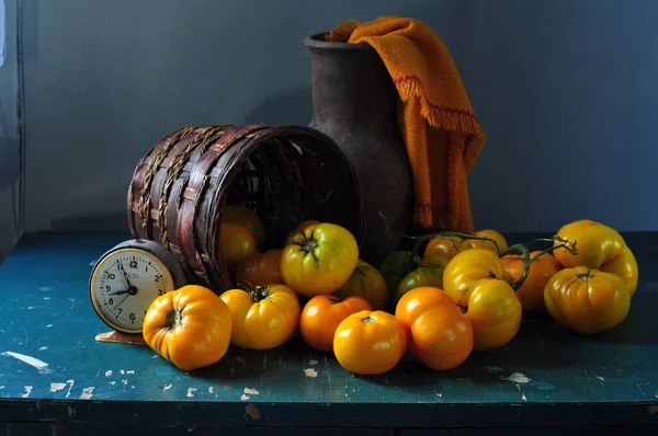 Fresh Ripe Vegetables Fruits Wooden Background — Stock Photo, Image