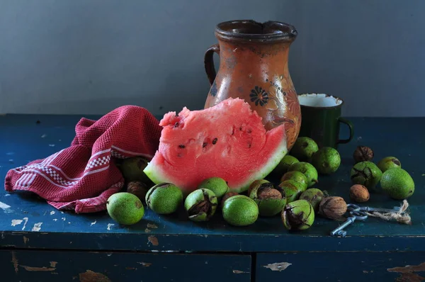 Stillleben Auf Einem Tisch Mit Früchten — Stockfoto